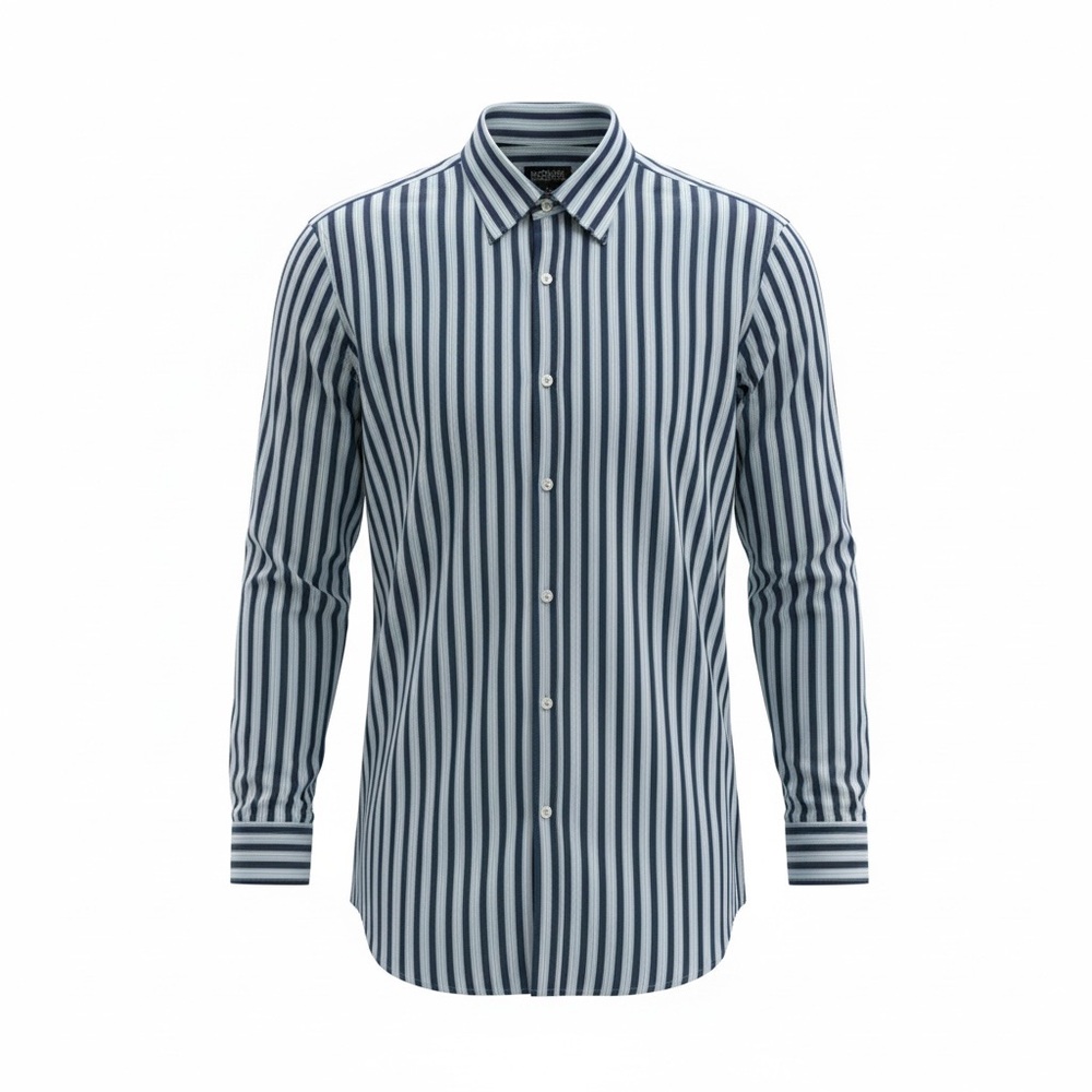 Michael Kors Navy and White Vertical Stripe Dress Shirt